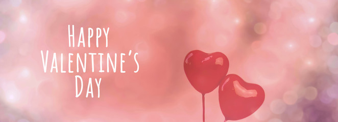 Valentines day background banner - abstract panorama background with red hearts - concept love