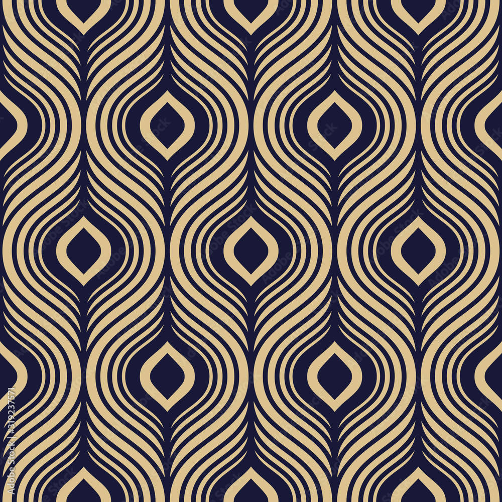 Poster simple stylish geometric seamless pattern. vector background in navy blue and gold colors.