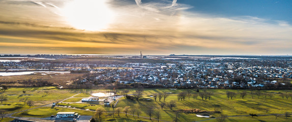 Aerial South Shore Long Island During Sunset