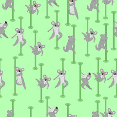 Seamless pattern with koalas pole dance. Vector graphics