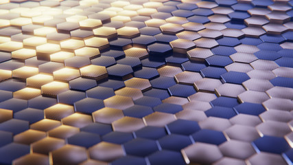 Golden and Black Hexagonal Array Background - 3D Rendering
