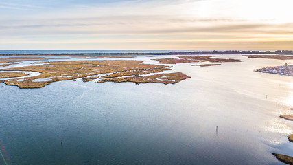 Aerial South Shore Long Island During Sunset