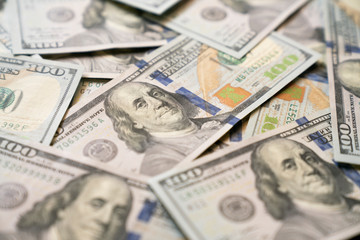 Fototapeta close up US one hundred dollars bills money, business and finance concept obraz
