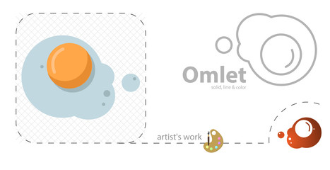 Cooked fried egg vector flat illustration, solid, line icon