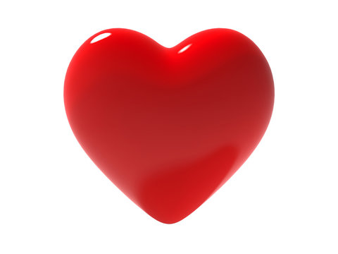 Red heart glossy shape isolated on white background with clipping path. Object.