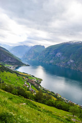 Fototapeta na wymiar The landscape of Aurlandsfjord in Norway.