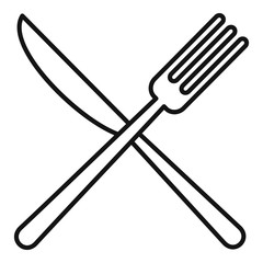 Knife cross fork icon. Outline knife cross fork vector icon for web design isolated on white background