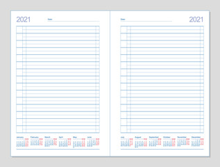 Datebook 2021. Diary 2021. Daily planner 2021. Template design office book to every day, calendar