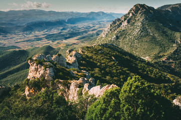 View to the top of the mountains in Corbiere, France