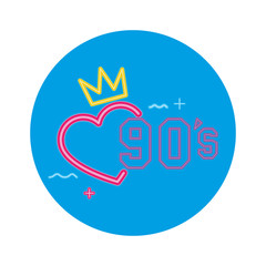 nineties sign retro style neon light vector illustration design