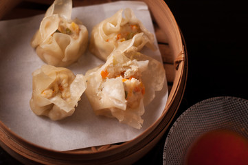 Dim Sum on Bowl with chopsticks