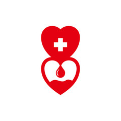 Red blood drop isolated on heart shape. blood donor volunteer vector design