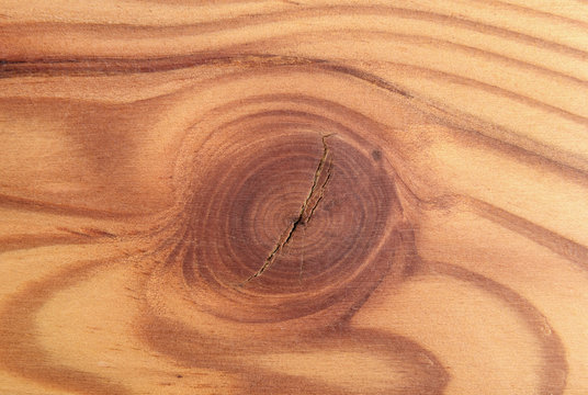 Knot in wood board close up