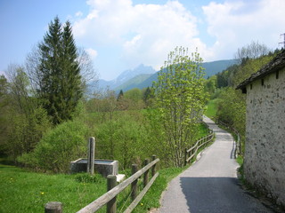 Fototapeta na wymiar Paesaggio montano situato lungo la pista ciclabile che collega Malesco a Re (Valle Vigezzo) Piemonte (Italia)