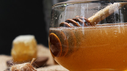 Honey is nutritious for health, stirring with a honey spoon 