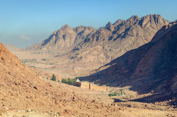 Fototapeta na wymiar Monastery of St. Catherine in the mountains of Egypt in the Sinai Peninsula