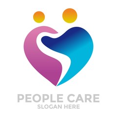 People Care Logo, People In Heart Shape, Logo Template