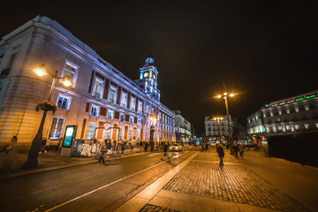 Fototapeta na wymiar Puerta del Sol square in downtown Madrid at night