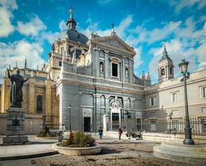 Almudena cathedral under clouds in Madrid