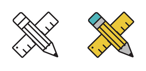 Pencil and ruler icon in vector on white isolated background. Symbol, logo in a modern simple style. Black and colored icon.