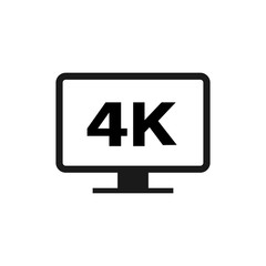 4k tv Icon vector on white background. Monitor tv icon