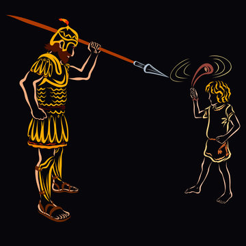 David Spins A Sling To Throw A Stone At Goliath