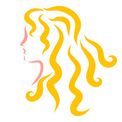 profile of a young woman with yellow wavy hair
