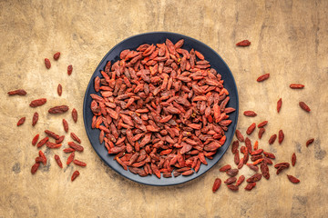 dried goji berries on a black plate