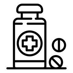 Obraz premium Bottle with a medical cross icon. Outline bottle with a medical cross vector icon for web design isolated on white background