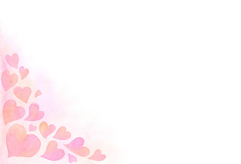 Romantic sweet charming pink hearts background. Watercolor hand painting illustration. Design element for wallpaper, packaging, banner, poster, flyer.