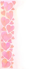 Fototapeta na wymiar Romantic sweet charming pink hearts background. Watercolor hand painting illustration. Design element for wallpaper, packaging, banner, poster, flyer.