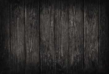 Wooden dark black vertical planks wall,table,floor texture banner background.Wood blackboard...