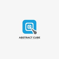 Vector Logo Illustration Abstract Cube Flat Color Line Art Style