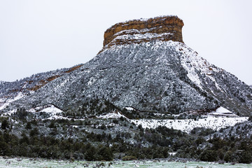 The snowy landscape of Mesa Verde