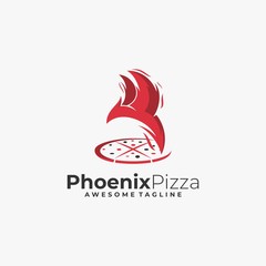 Vector Logo Illustration Phoenix With Pizza Line Art Style