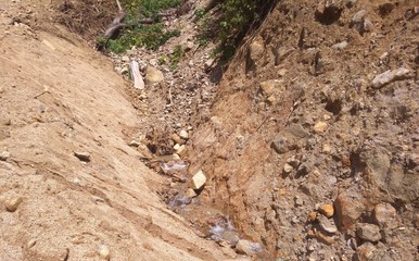 Road collapse and broken gabions