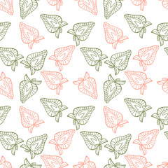 Strawberries endless repeat vector pattern with outline objects on white background hand drawn vector illustration, healthy organic food design.