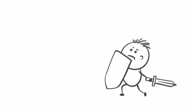 Battle with disease. Graphic animation, funny little man kills flying viruses.