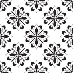 Seamless vector pattern of geometric flower damask style. Abstract retro tile texture.