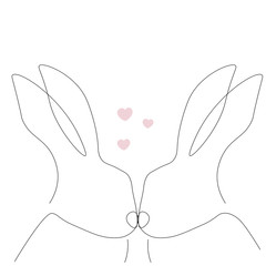 Love bunny hearts silhouette vector illustration