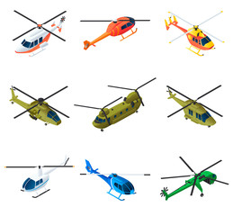 Helicopter icons set. Isometric set of helicopter vector icons for web design isolated on white background © nsit0108