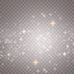 he dust sparks and golden stars shine with special light. Vector sparkles on a transparent background. Christmas light effect. Sparkling magical dust particles.