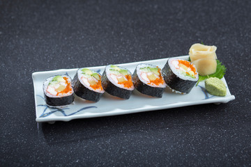 Futo maki roll with seaweed, Japanese food menu © John Kasawa