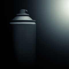 Spray can with spray paint on a black background