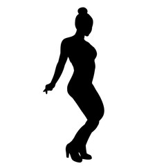 Fototapeta na wymiar white background, black silhouette girl dancing
