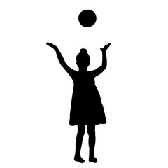 vector, on a white background, black silhouette of a child playing