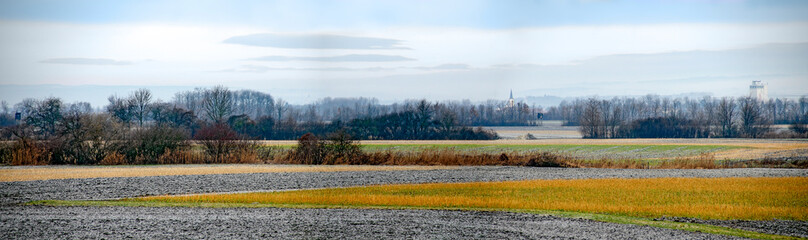 Snowless country landscape in winter