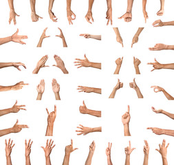 Gesturing male hands on white background