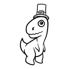 Cute vector dino with hat thanksgiving line drawing