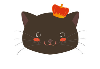 Cute Black Kitten Face with Flowers